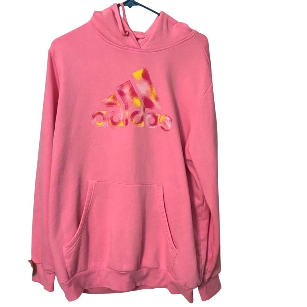 Adidas Pink Fleece Hoodie Sweatshirt Logo Graphic Pullover Womens 2X